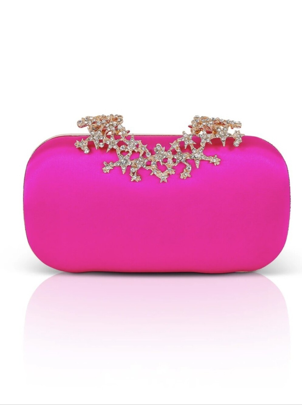 Badgley Mischka Lyra Starburst Clasp Satin Minaudiere - Neon Pink